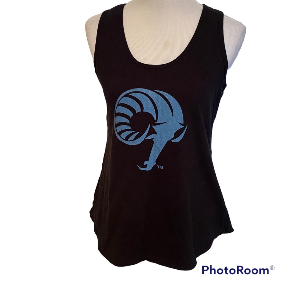 PORT & COMPANY TOP TANK BLACK COTTON BLUE RAM URI UNIVERSITY RHODE ISLAND SIZE M